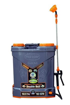 PAD CORP by PADGILWAR CORPORATION Pad Corp Double Bull Battery Operated Sprayer Double Motor Double Power Battery 12Volt x 14 | 18 Liter | 1.7AH Fast Charger (Model-Double Bull) (Color- Gray-Orange)