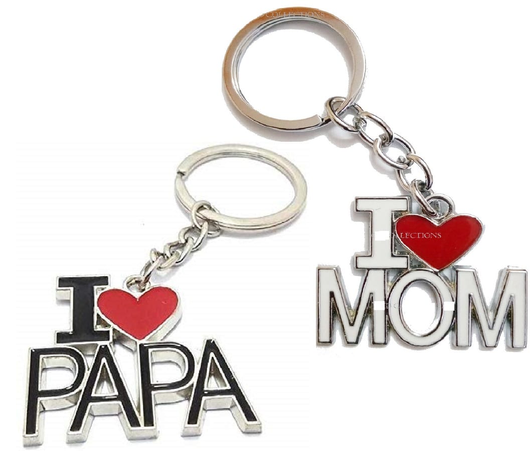 KD COLLECTIONS Combo of I Love Mom Keychain & I Love Papa Keychain – White Black – Pack of 2 Keychains