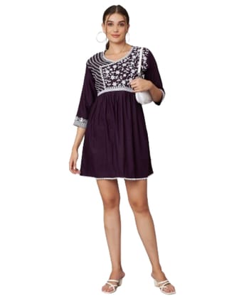 KOI SLEEPWEAR Beautiful Short Embroidered Dress WINE