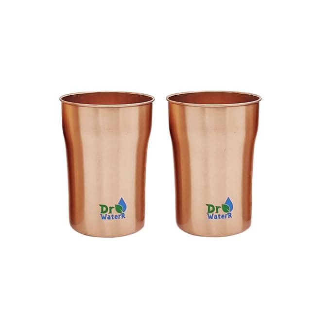 Dr. WaterR Pure Copper Tumbler, Capacity 300ml, Set of 2pcs Ayurveda Benefits Ideal For Water, Juice, Hot&Cold Drinks, Cocktail, Milkshake, Smoothie, Home, Party, Restaurant, Gifting, Special Occasion Eco Friendly, (Matte Plain)