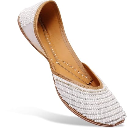 HEER Women's Handmade Juttis Genuine Soft Sole for Bridal Moti Stylish Flats Casual Bellies