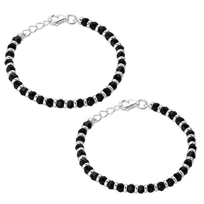 Silver & Black Beads Nazariya in Pure 92.5% Pure Sterling Silver