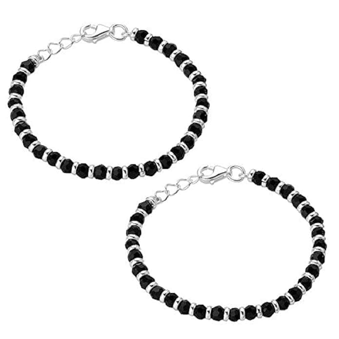 Silver & Black Beads Nazariya in Pure 92.5% Pure Sterling Silver