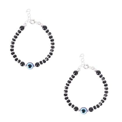 Exclusive 925 Pure Silver Evil Eye Nazariya Bracelets With Black Crystal & Silver Beads Boys and Girls (4 inch + 1 inch adjustable)