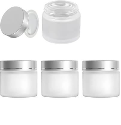 Frosted Glass Jars with Silver Lids & Inner Liners, Empty Matte Clear Round Refillable Cosmetic Containers Travel Jars for Cosmetics,Body Face Cream Lotion PRNT