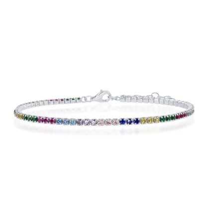 Lovemi Movements Tennis Bracelet, Rainbow Jewelry, Dainty Multicolor Bracelet, 925 Silver Bracelet, 2 mm Silver Tennis Bracelet, Minimalist Jewelry PRNT