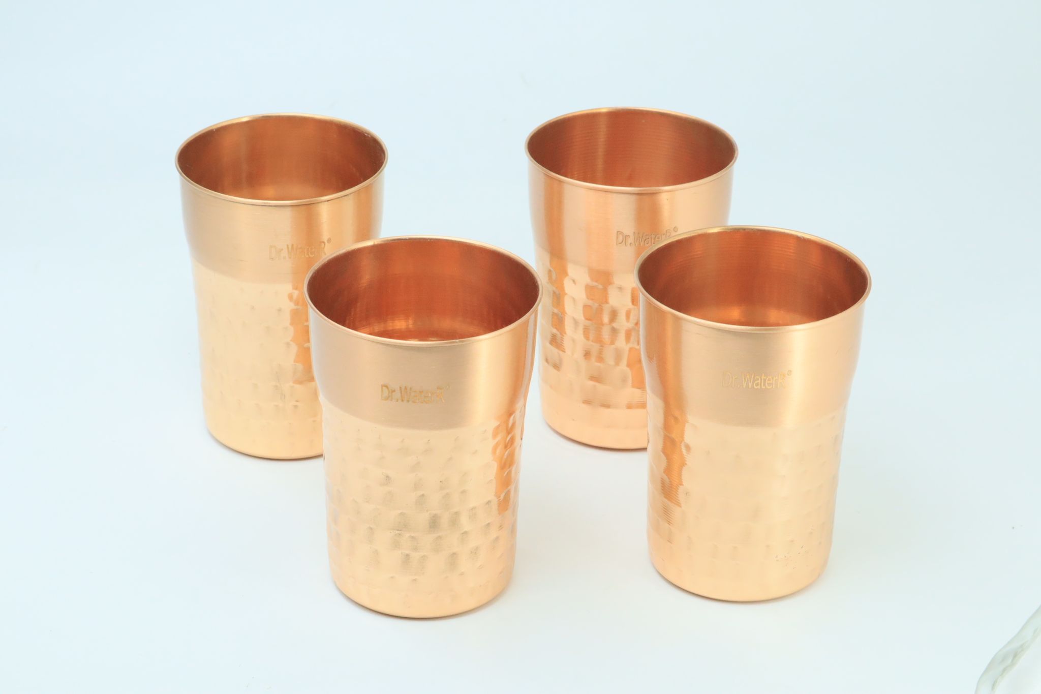 Dr. WaterR Hammered Copper Glass 300ml Set of 4pcs Ideal For Water, Juice, Hot-Cold Drinks, Cocktail, Milkshake, Smoothie, Home, Party, Restaurant, Gifting, Special Occasion