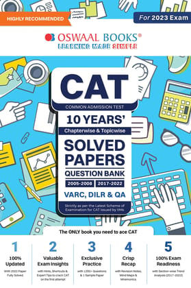 Oswaal CAT 10 Years' Chapter-wise and Topic-wise Solved Papers Question Bank 2005-2008, 2017-2022 VARC, DILR & QA (For 2023 Exam) Hardcover Book [Hardcover] Oswaal Editorial Board