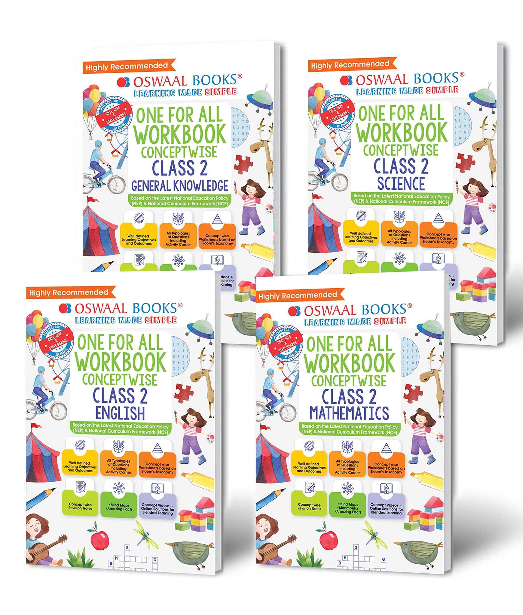 Oswaal One For All Workbook Class 2 English, Math, Science & General Knowledge (Set of 4 Books) (For Latest Exam) Oswaal Editorial Board