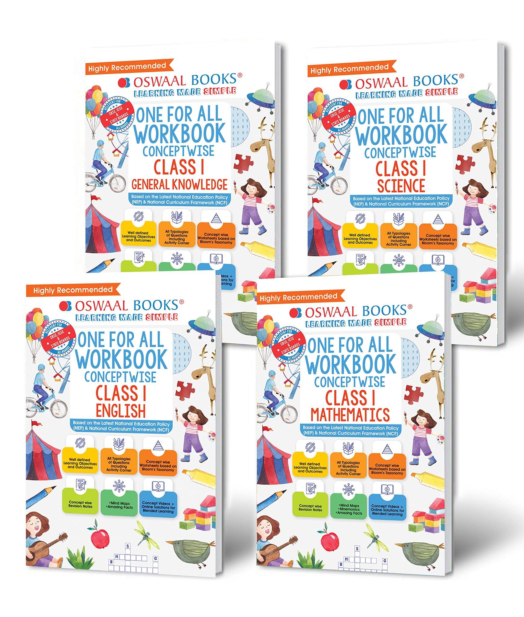 Oswaal One For All Workbook Class 1 English, Math, Science & General Knowledge (Set of 4 Books) (For Latest Exam) [Product Bundle] Oswaal Editorial Board