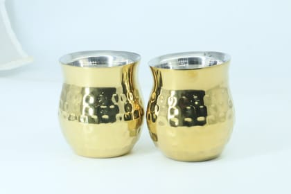 Dr. WaterR Stainless Steel Kulhad Gold PVD 160ml Set of 2pcs Ideal For Water, Juice, Hot-Cold Drinks, Cocktail, Milkshake, Smoothie, Home, Party, Restaurant, Gifting, Special Occasion