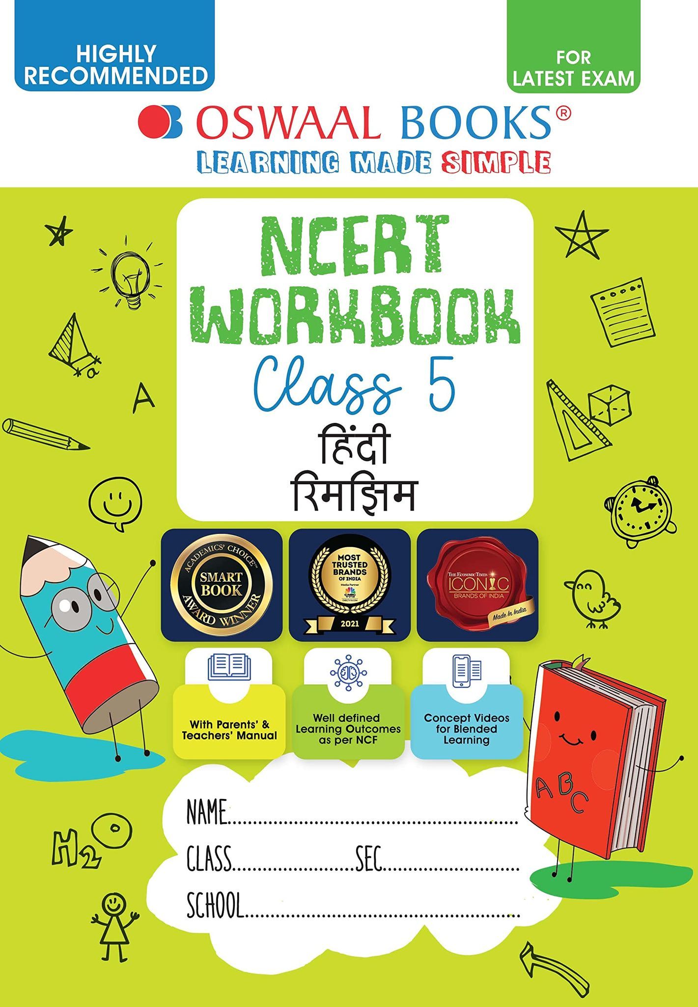 Oswaal NCERT Workbook Hindi (Rimjhim) Class 5 Hardbound Book (For Latest Exam) [Hardcover] Oswaal Editorial Board