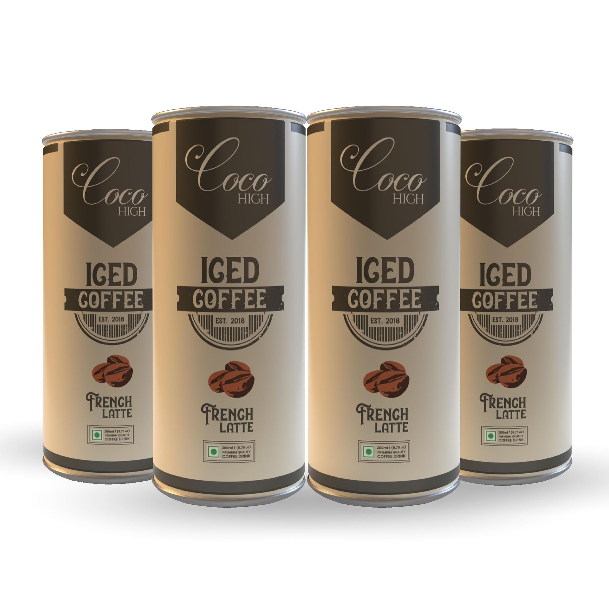 COCOHIGH ICED COFFE || COLD BREW - FRENCH LATTE - 200 ML CAN (PACK OF 4)