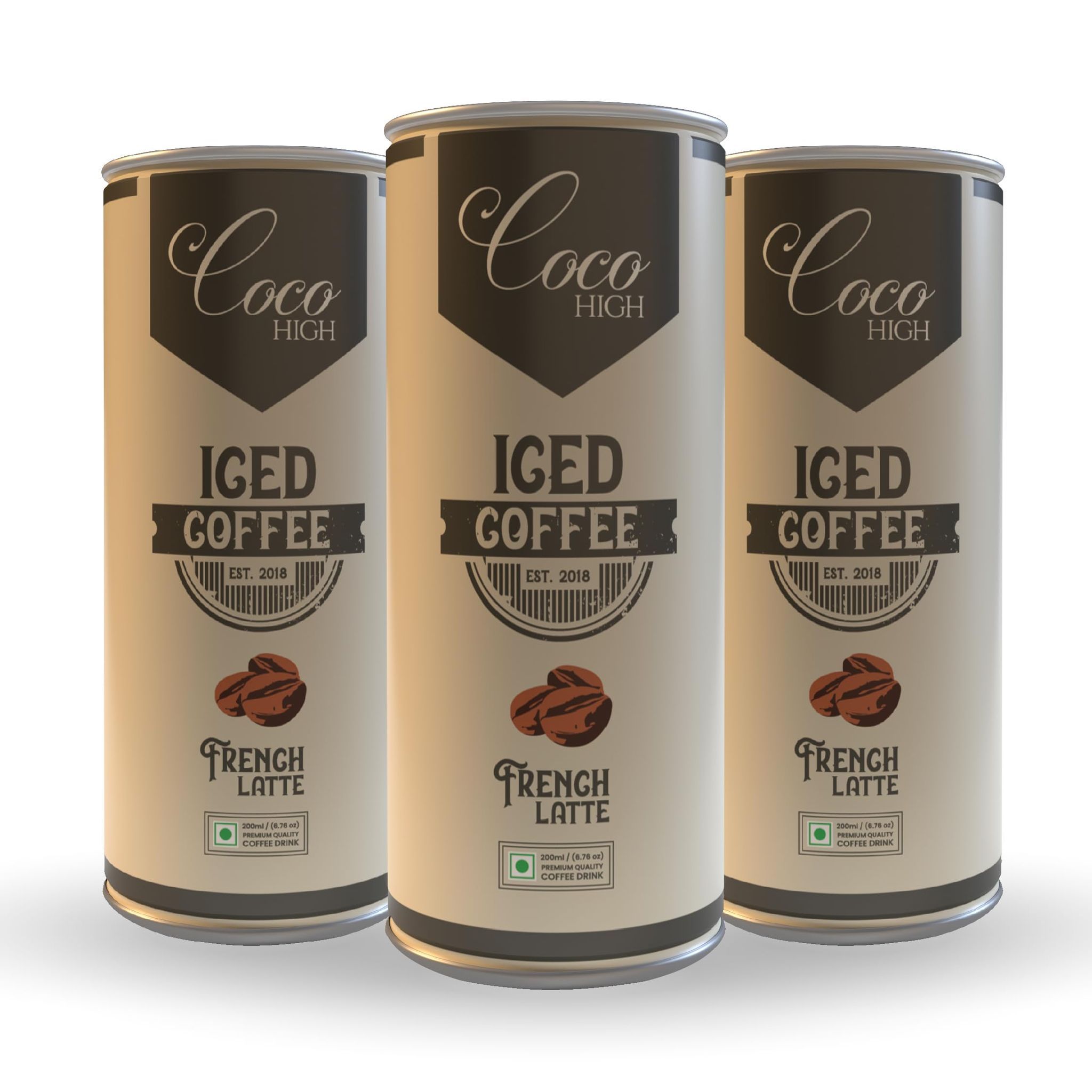 COCOHIGH Iced Coffe Cold Brew - French Latte - 200ml Pack Of 3