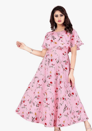 Beauty Craze Women’s Floral Crepe Round Neck Sleeveless Gown Maxi