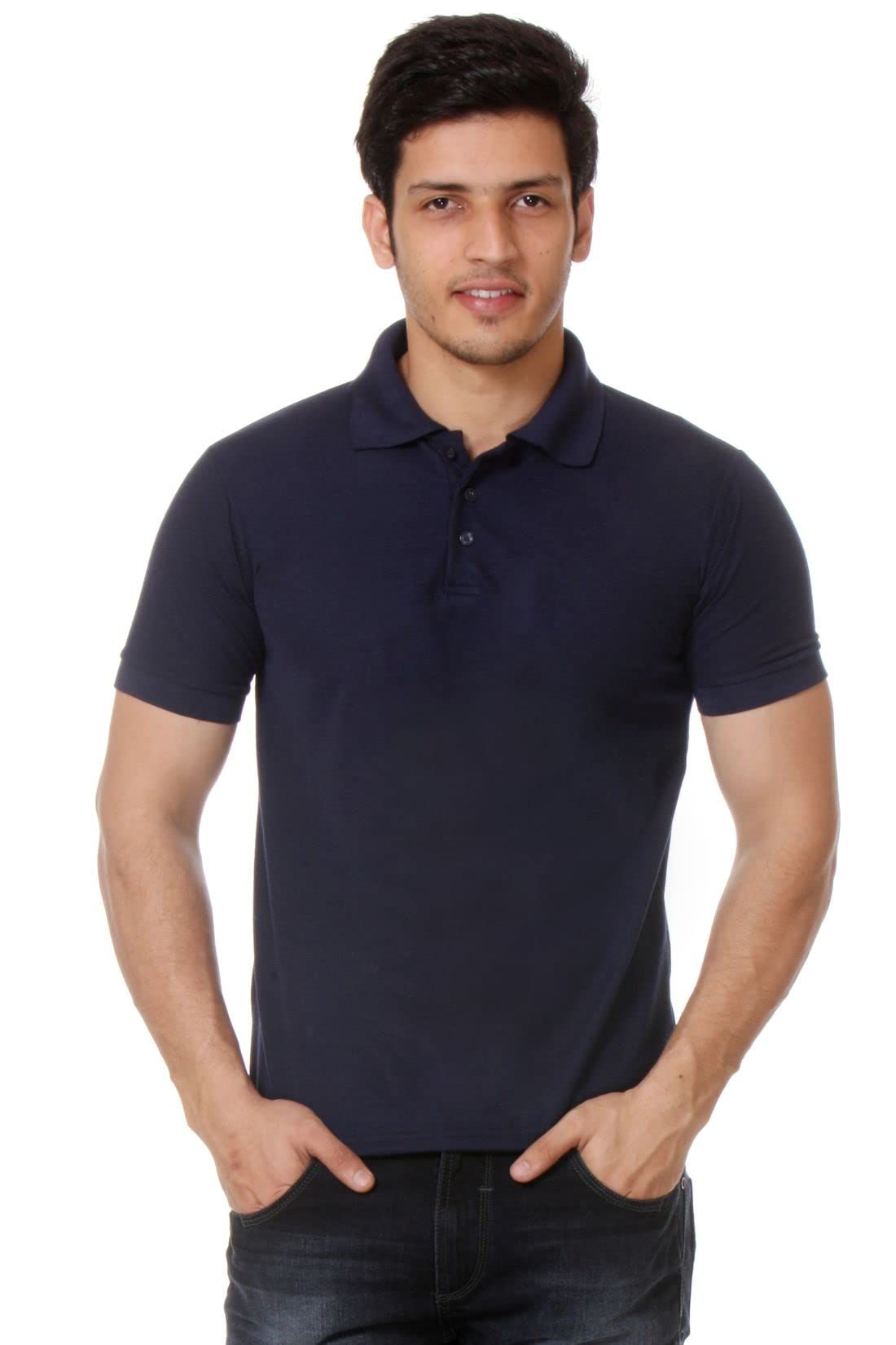 Teemoods Men's Cotton Pique Half Sleeves Solid Colored Polo T Shirt (Navy, XLarge)