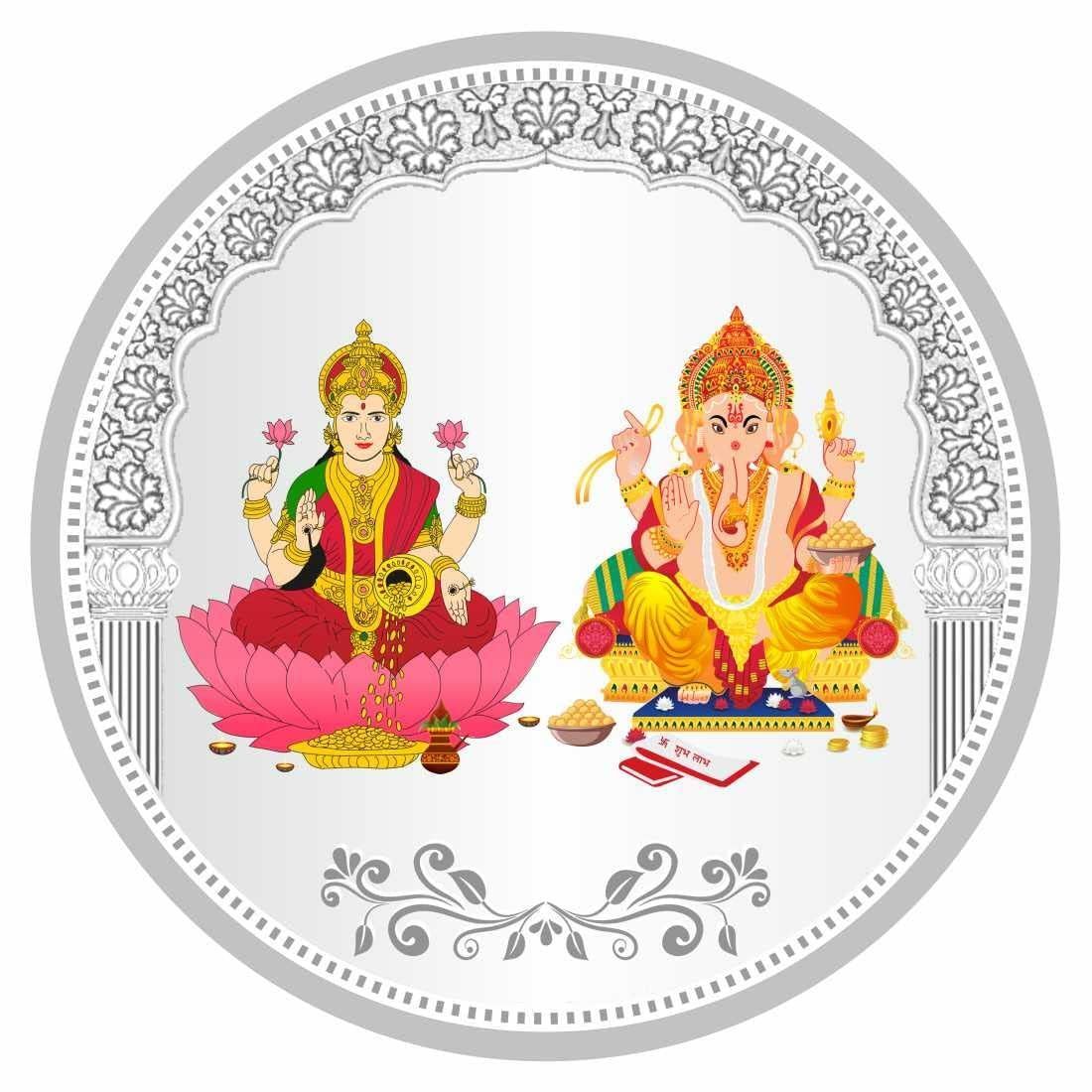 TeeMoods Silver Coin 999 Pure-Colorful Laxmi Ganeshji, Hallmarked Silver Coin 10gms for Diwali Puja, Bhai Dooj Gift