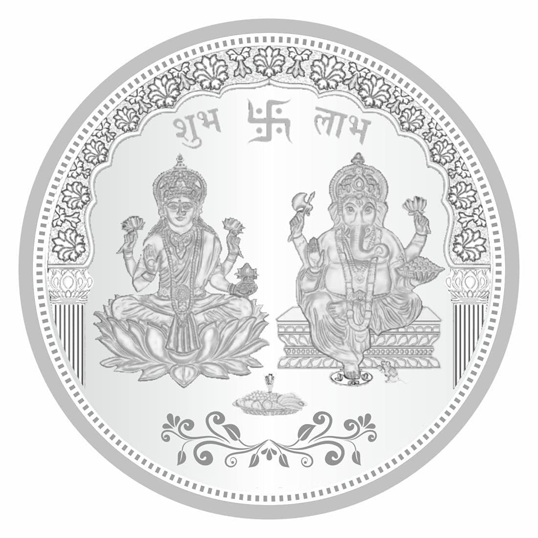 TeeMoods Silver Coin 999 Pure-Laxmi Ganeshji, Hallmarked Silver Coin 10gms for Diwali Puja, Bhai Dooj Gift