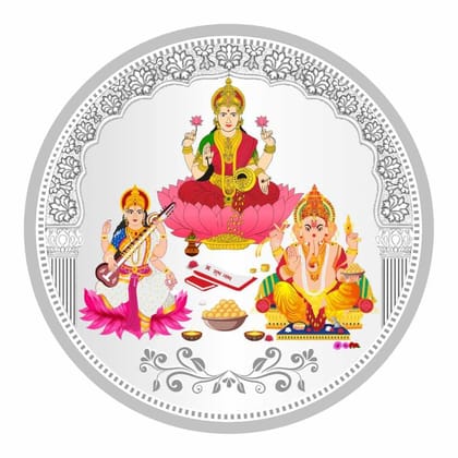 TeeMoods Silver Coin 999 Pure-Colorful-Ganesh Laxmi Saraswati-Gift-1903-SC-11