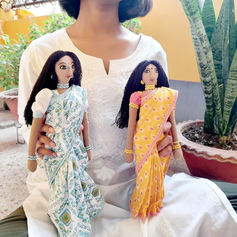 Dusky Indian Fabric Doll | Krishna Dolls | Handmade Indian Saree Dolls | Coloured Dolls ( Free Gift )