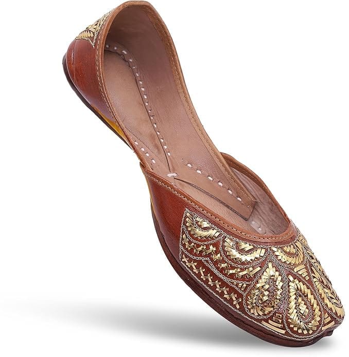 HEER Women's Jutti, Mojari Traditional Handmade Leather Punjabi Jutti | Jaipuri Wedding Bridal Jutti Golden