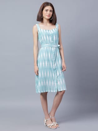 ENTELLUS Sleeveless, square neck, knee length, Ikkat Dress