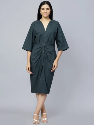 women dress in bathrobe style with front coconut buttons