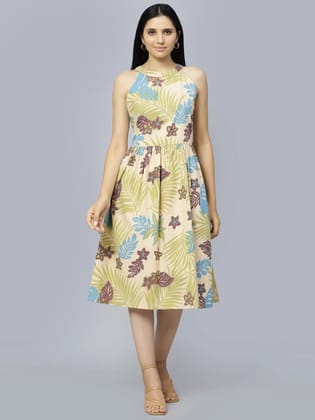 Sleeveless knee length floral turtle dress