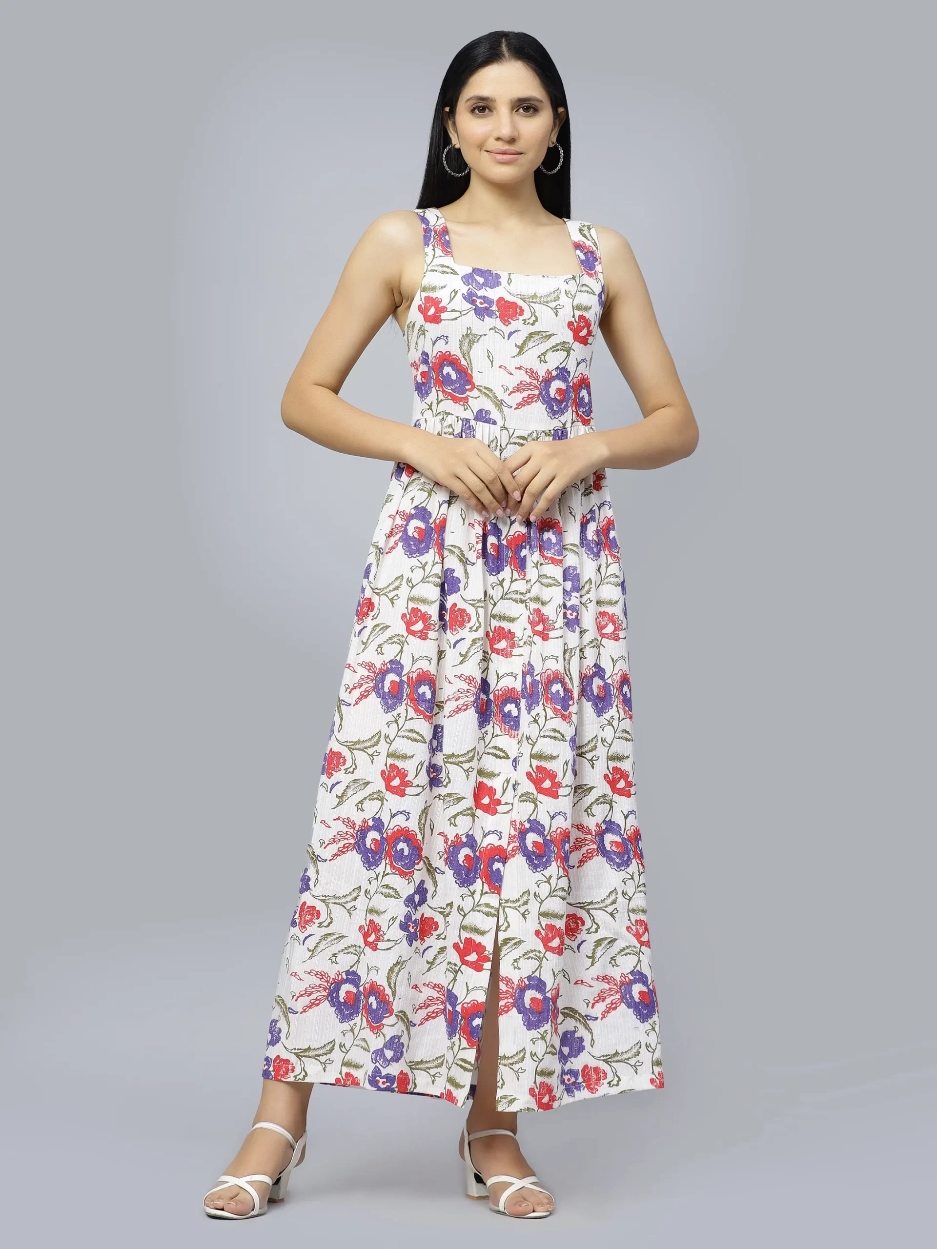 Maxi gown floral dress front slit cut