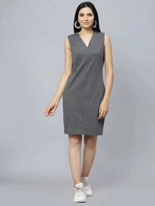 ENTELLUS V Neck Sleeveless Knee length Knits Dress in charcoal colour