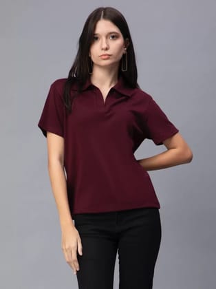 Polo T-Shirt Maroon with Spread Collar