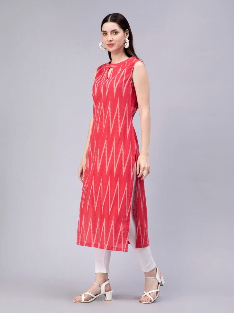 Handloom red kurta for women’s by Entellus in Ikkat