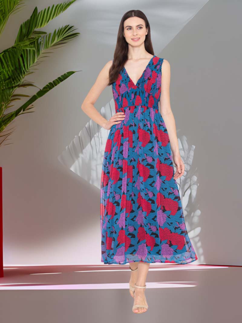 ENTELLUS | Women’s Printed Pleated Gown Dress