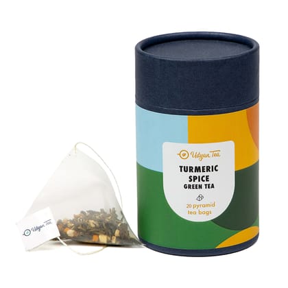 Udyan Tea Turmeric Spice Green Tea, 20 Pyramid Tea Bags | Immunity Boosting Herbal Tea