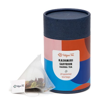 Udyan Tea Kashmiri Kahwa Green Tea Bags, 20 Pyramid Tea Bags | 100% Natural Whole Leaf Tea with Herbs & Spices