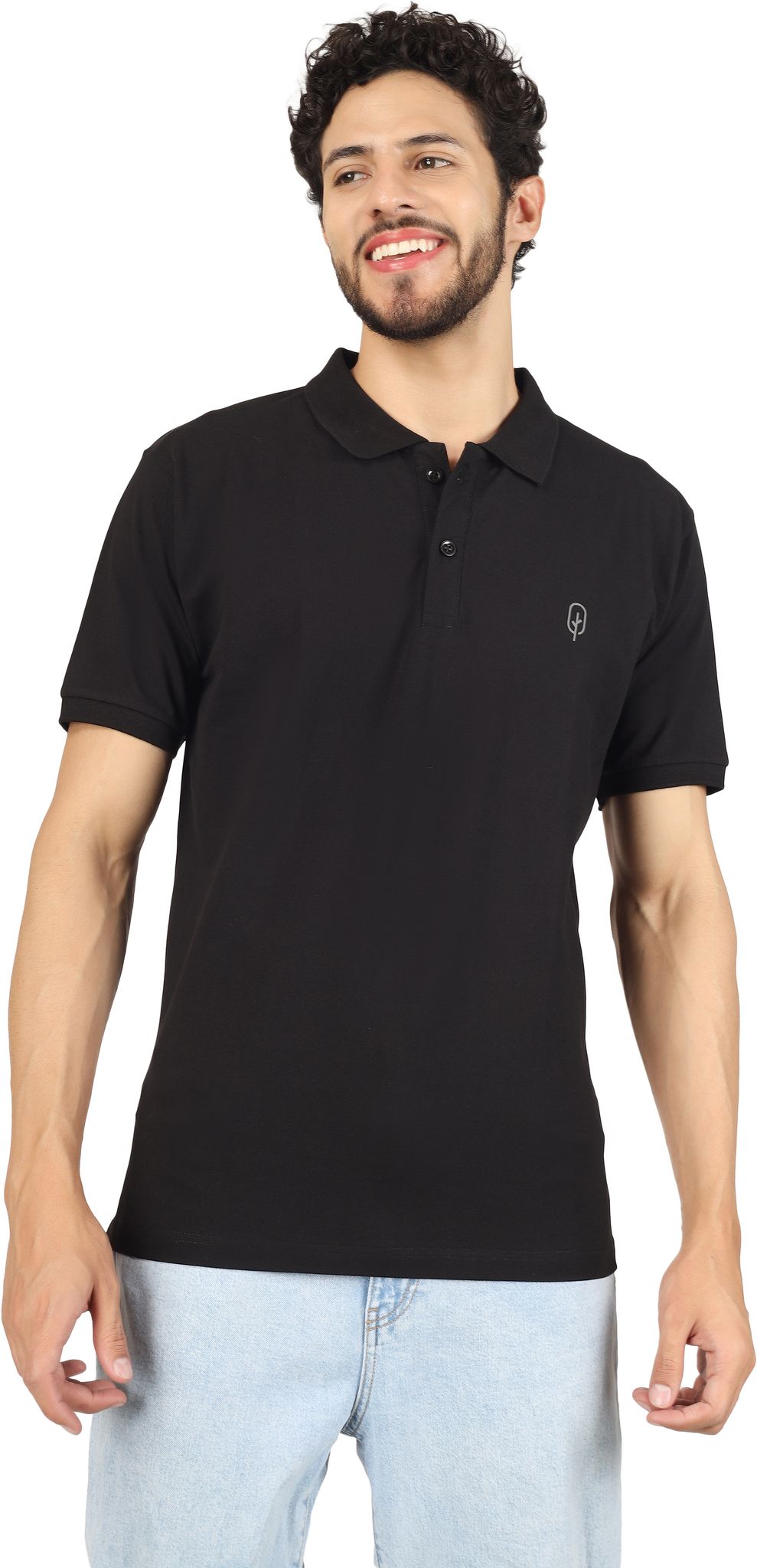 BLUEFICUS Men Solid Polo Neck Pure Cotton T-Shirt (Black)