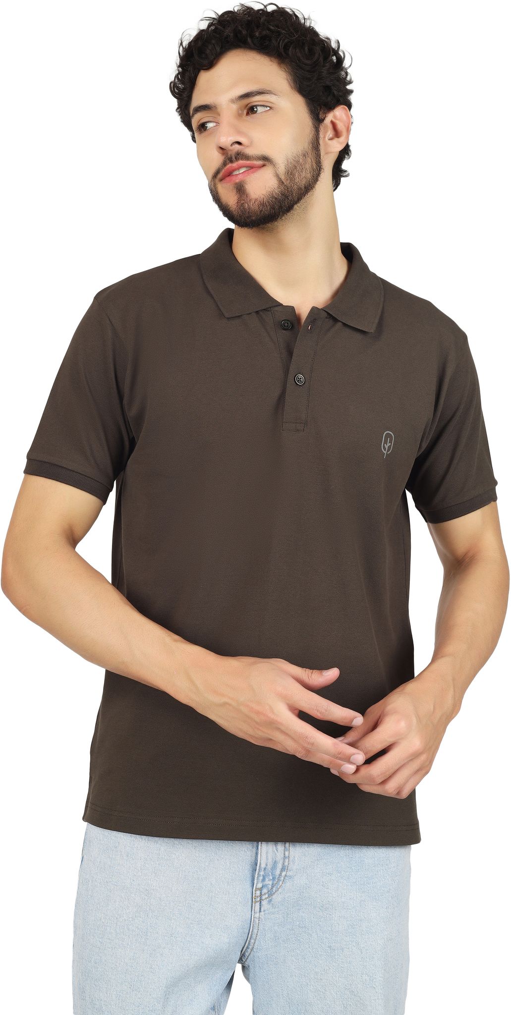 BLUEFICUS Men Solid Polo Neck Pure Cotton T-Shirt (Brown)