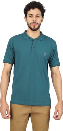 BLUEFICUS Men Solid Polo Neck Pure Cotton T-Shirt (Dark Green)