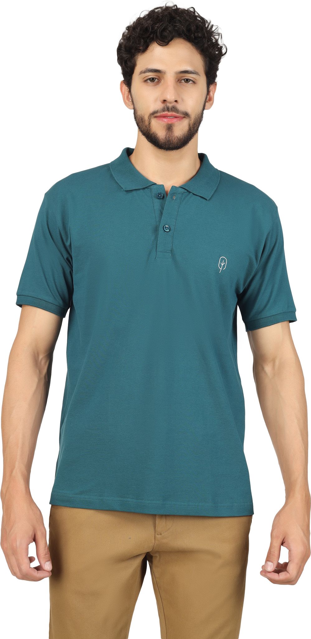 BLUEFICUS Men Solid Polo Neck Pure Cotton T-Shirt (Dark Green)