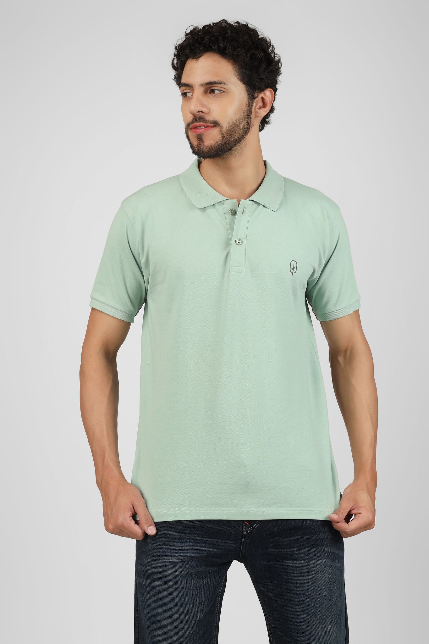 BLUEFICUS Men Solid Polo Neck Pure Cotton T-Shirt (Green)