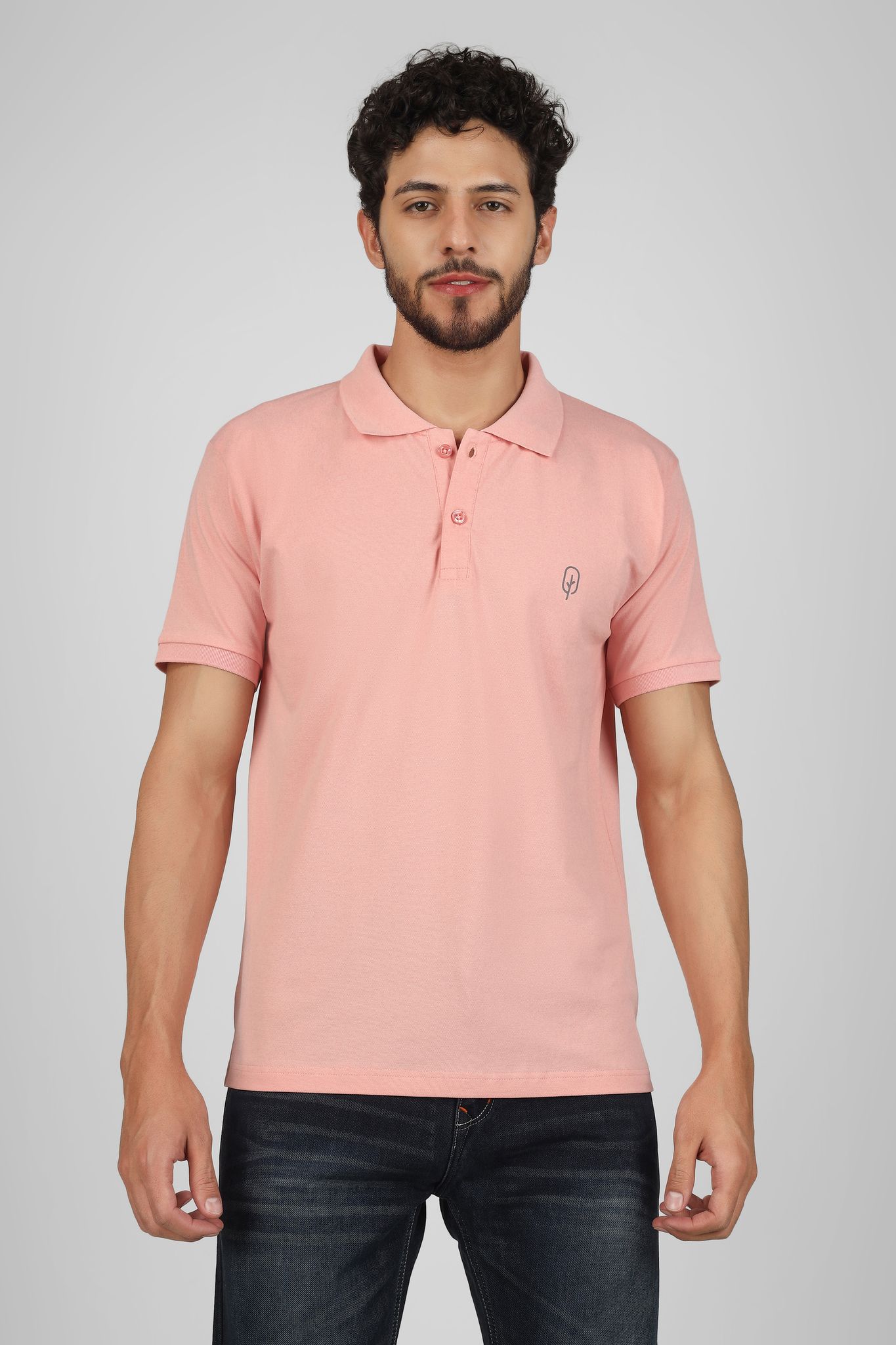 BLUEFICUS Men Solid Polo Neck Pure Cotton T-Shirt (Peach)