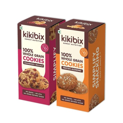 Kikibix Cranberry Walnut & Protein Almond Cookies Combo Pack of 2