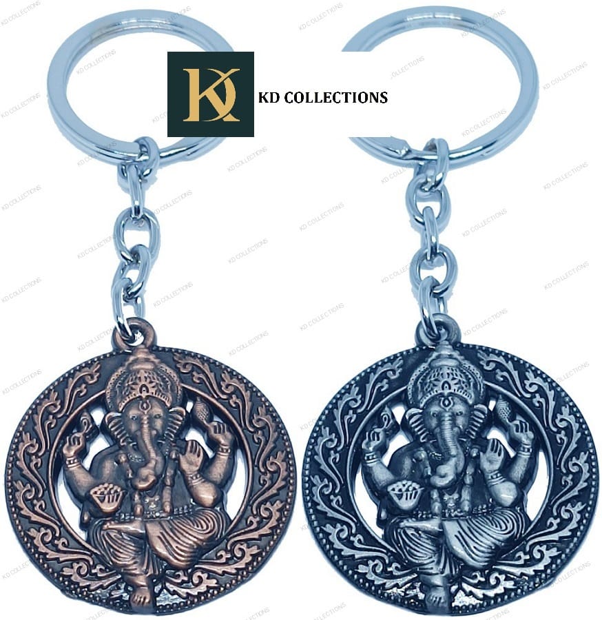 KD COLLECTIONS Ganesha Keychain Metal|Ganesh Key Chain|Ganesh Keyring|Ganesh Key Chains Metal|Ganesh Key Ring|Ganesh Keychains for Car Bike – Pack of 2 Keychains