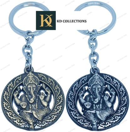 KD COLLECTIONS Ganesha Keychain Metal|Ganesh Key Chain|Ganesh Keyring|Ganesh Key Chains Metal|Ganesh Key Ring|Ganesh Keychains for Car Bike – Pack of 2 Keychains