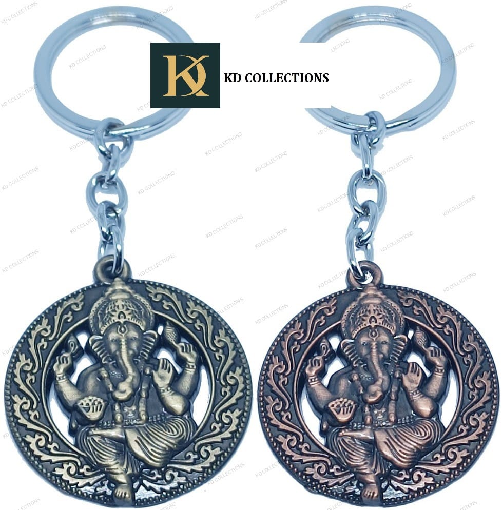 KD COLLECTIONS Ganesha Keychain Metal|Ganesh Key Chain|Ganesh Keyring|Ganesh Key Chains Metal|Ganesh Key Ring|Ganesh Keychains for Car Bike – Pack of 2 Keychains