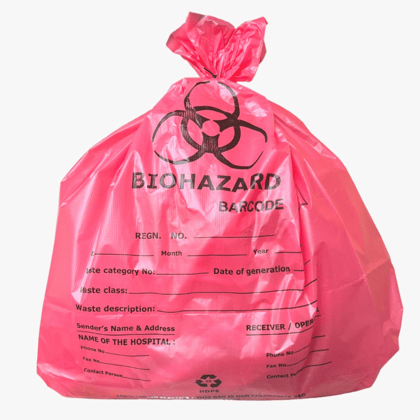 Bio Medical Waste Disposable Bags For Home/Hospitals/Office/Schools/ 100% Virgin - 50 Microns (15"x19") Red - Small Size (100 Bags )