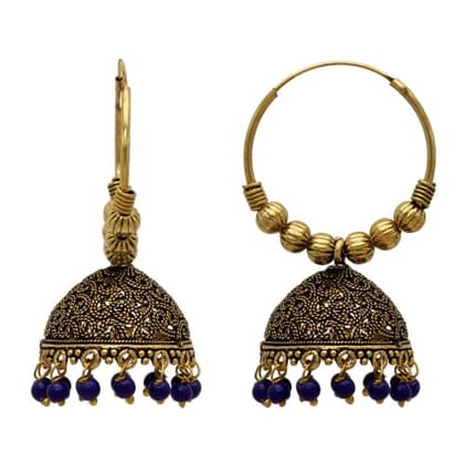 STOREPEDIA Latest Stylish Traditional Hoop Jhumki Earrings for Women & Girls Gold Color with Blue Beads Alloy Jhumka Earrings For Girls & Women, For Party Office Festival & Celebration