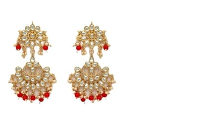 STOREPEDIA Red Traditional Kundan Earrings for Women Girls Latest Stylish Earrings Jewellery Set with Alloy Drops for Women and Girls