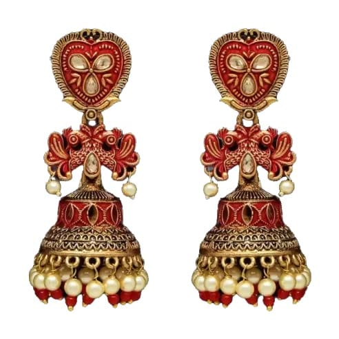 STOREPEDIA Red Meenakari Jhumka/jhumki Earrings for Women/Girls, Pearl Drop Ethnic Jhumka Elegant Earrings Set for Festival Wedding Office Party Stylish Jewellery Accessories for Women