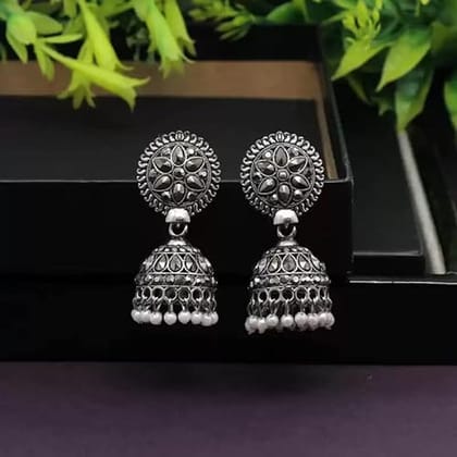 STOREPEDIA Silver Plated Jhumka/Jhumki Earrings for Women/Girls, Oxidised Alloy Earrings for Party Office Festival Stylish Fashion Accessories for Women Indian Traditional Jewellery